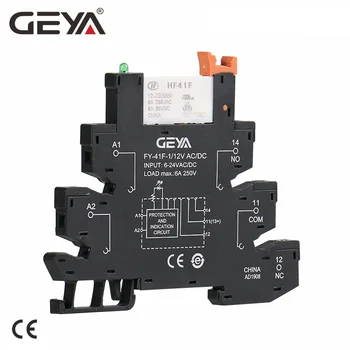 GEYA سليم تتابع وحدة قاعدة مع هونجفا تتابع 12VDC/AC أو 24VDC/AC أو 230VAC تتابع مأخذ 6.2 mm سمك 48V 110V التتابع