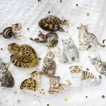 Yoofun للماء القطط لطيف ملصقات جميلة القطط الحيوانات الأليفة لزجة تسمية الهاتف المحمول Scrapbooking ألبوم مجلة الديكور