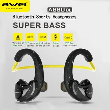 Awei A880BL الهواء التوصيل بلوتوث سماعات Hifi اقلبها سماعات الرأس اللاسلكية الرياضة سماعة الرأس مع هيئة التصنيع العسكري للماء سماعات الأذن