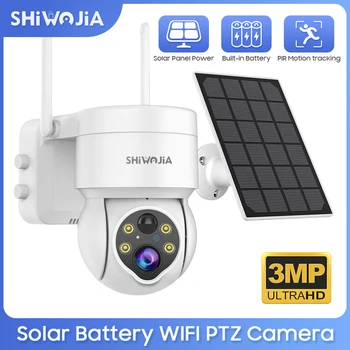 SHIWOJIA الشمسية كاميرا لاسلكية في الهواء الطلق واي فاي 3MP ميني حماية أمن الطاقة الشمسية لوحة المراقبة اتجاهين الصوت شرطة التدخل السريع للكشف عن الدوائر التلفزيونية المغلقة
