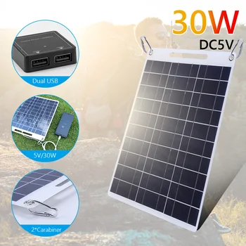 30W لوحة للطاقة الشمسية 5V البولي سيليكون مرنة المحمولة في الهواء الطلق للماء الخلايا الشمسية سيارة السفينة التخييم المشي لمسافات طويلة السفر شاحن الهاتف الخليوي