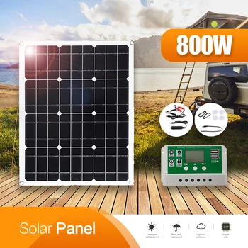 800W لوحة للطاقة الشمسية 12V كفاءة عالية في الهواء الطلق مرونة الخلايا الشمسية السيارات RV Camping يخت بطارية القارب شاحن مع 60A 100A
