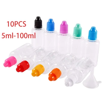 10PCS 5ml-100ml البلاستيك PET الماء السائل عصير العين بالقطارة واضحة زجاجات المدببة Vape الحاويات و يفتحها آمنة قبعات