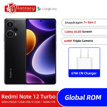 العالمية ROM Xiaomi Redmi Note 12 توربو 5G 120Hz شاشات OLED أنف العجل 7+ Gen 2 64MP الكاميرا الرئيسية 67W شحن بطارية 5000mAh