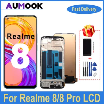 الأصلي Realme 8 4G RMX3085 LCD شاشة تعمل باللمس محول الأرقام على Realme 8 برو RMX3081 LCD مع الإطار إستبدال جزء
