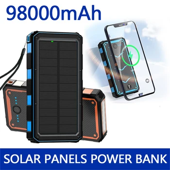لوحة للطاقة الشمسية الطاقة البنك الشحن اللاسلكي المحمول إمدادات الطاقة 98000mAh مع مصباح التخييم شاحن الهاتف المحمول منافذ USB البطارية