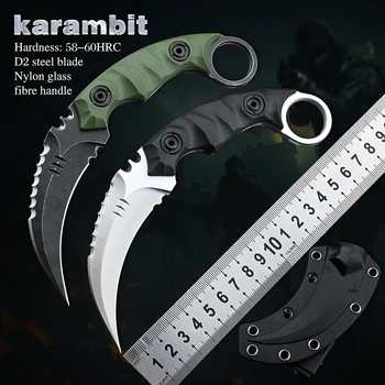 Karambit D2 الصلب الثابتة شفرة سكين CS GO التخييم في الهواء الطلق بقاء الصيد جيب السكاكين العسكرية التكتيكية أسلحة الدفاع عن النفس