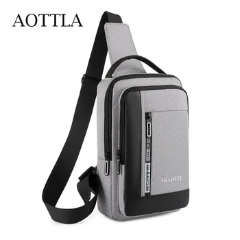 AOTTLA USB شحن الصدر حقيبة الرجل حقيبة الكتف عارضة أزياء رجالية جديدة حزمة واحدة العلامة التجارية ذات جودة عالية الذكور السفر حقيبة ستايجلايت