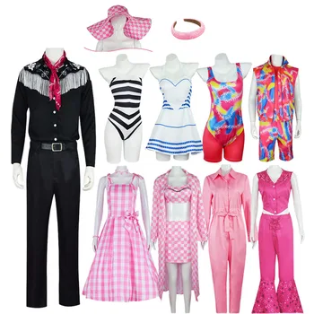 2023 فيلم باربي ملابس النساء زي مارغو روبي تأثيري اللباس الوردي كين قميص موحد الفتيات والفتيان هالوين ملابس