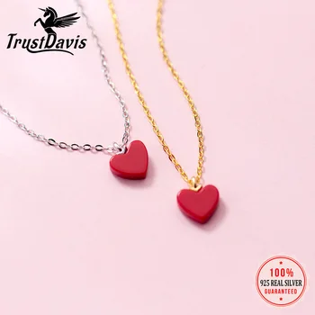 Trusta 100% 925 الفضة الاسترليني سلسلة قلادة المجوهرات الصنوبر الأحمر ستون قلادة القلب لطيف هدية لسيدة الفتيات المراهقين DS1372