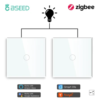 BSEED زيجبي مفاتيح تعمل باللمس 1Gang الطريقة 2 درج مفاتيح تويا الزجاج الذكي مفاتيح جوجل الذكية الحياة اليكسا التحكم الصوتي 2Pack