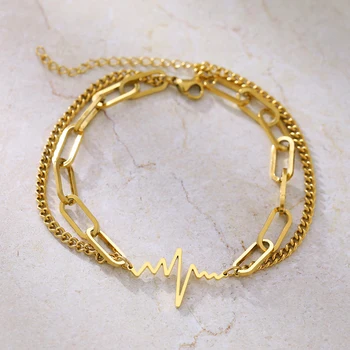الفولاذ المقاوم للصدأ أساور Kpop ضربات القلب قلادة الطبقات سلسلة رائعة لون الذهب أزياء سحر سوار مجوهرات