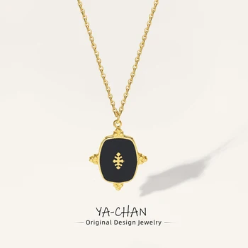 YACHAN 316L الفولاذ المقاوم للصدأ سلسلة ذهبية قلادة المرأة قلادة الأسود الحجر الطبيعي غير النظامية العصرية والمجوهرات قلادات