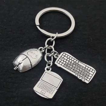 أزياء 30mm مفتاح سلسلة المفاتيح مجوهرات فضي اللون كمبيوتر محمول الماوس لوحة المفاتيح قلادة الحلي والمجوهرات