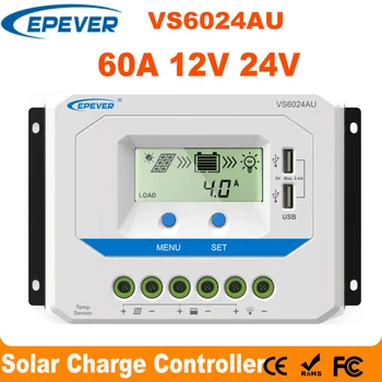 EPEVER 60A الشمسية وحدة تحكم 12V 24V السيارات VS6024AU PWM تحكم المسؤول مع المدمج في شاشة LCD مزدوجة USB 5V ميناء EPsolar