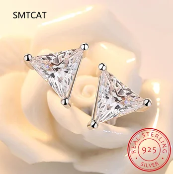 100 ٪ حقيقي مويسانيتي المرصع 14K مطلي فضة مثلث قطع مويسانيتي الماس أقراط للنساء مجوهرات الزفاف