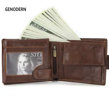 GENODERN محفظة جديدة مع مشبك للرجال جلد الرجال محافظ بني الذكور محفظة بطاقة حامل