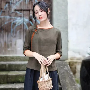 الصين التقليدية ملابس النساء هانفو قمم المتناثرة خمر كم قصير النمط الصيني تانغ تناسب الصيف مريحة الشاي الملابس