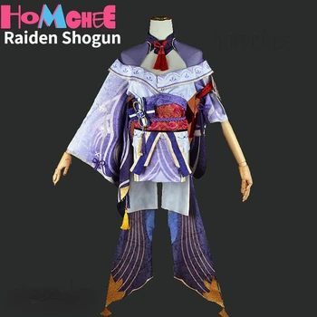 HomChee لأن اللعبة Genshin تأثير زي تأثيري Raiden شوغون بعل ملابس Raiden مي مجموعة كاملة اللباس شعر مستعار تاج على Genshin