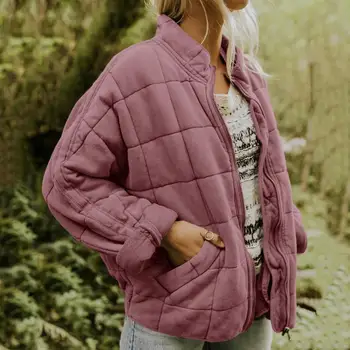 المرأة معطف الشتاء جيوب الصلبة اللون سميكة موقف طوق طويل الأكمام الدفء لينة عارضة سترة معطف الخريف في الهواء الطلق