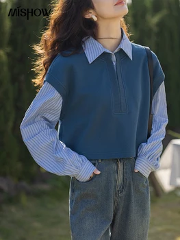 MISHOW قميص خليط هوديس الربيع 2023 الملابس النسائية الكورية الأزياء قميص قصير تي شيرت الإناث الملابس MXC12V0290