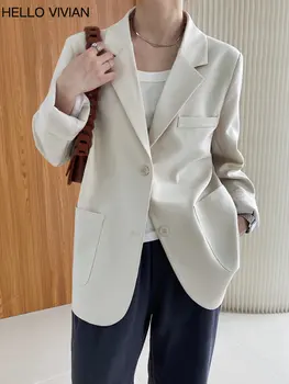 2023 الخريف جديدة فضفاضة طويلة الأكمام معطف المرأة أزياء تصميم جيب معنى دعوى أعلى