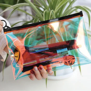 أزياء الليزر السفر حقيبة مستحضرات التجميل شفافة كبيرة ماكياج حقيبة أدوات الزينة فرشاة هوائية منظم حالة الضرورة غسل المكياج مربع