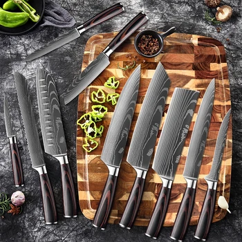XITUO جودة عالية سكين المطبخ الليزر دمشق الفولاذ المقاوم للصدأ الشيف تشريح الساطور الخبز السكاكين مسننة قطعة العاج أداة فائدة