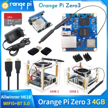 البرتقال بي صفر 3 4GB RAM Allwinner H618 64 بت WiFi5+BT 5.0 جيجابت إيثرنت اختياري الاكريليك حالة مروحة تبريد الروبوت دبيان