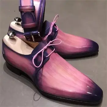 أزياء أحذية أكسفورد أحذية الرجال عارضة الأعمال حفل زفاف اليومية الكلاسيكية بو لون الطباعة 3D لطخة الدانتيل متابعة الأحذية اللباس