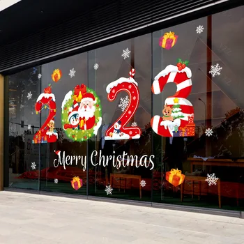 العام الجديد عام 2023 ميلاد سعيد عيد الميلاد نافذة ملصقات عيد الميلاد ديكور منزل سانتا الجدار ملصقا لصائق عيد الميلاد حزب Navidad ديكور