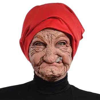 واقعية هالوين القبعات التدخين السيدة العجوز الرجل غطاء الوجه اللاتكس رئيس ارتداء مضحك هالوين تأثيري الحزب الدعائم الأقنعة