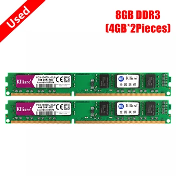 تستخدم Kllisre 4GB DDR3 1333MHz 1600MHz Memory 8GB (4GB*2Pieces) PC3 CL9 CL11 1.5 V Desktop Dimm RAM