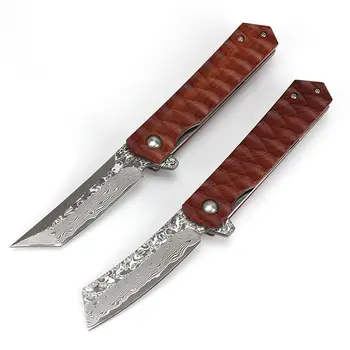 Tunafire GT-8883 دمشق سكين 60HRC VG10 الصلب للطي سكين الفاكهة التعامل مع الخشب في الهواء الطلق EDC أدوات التخييم سكاكين الجيب
