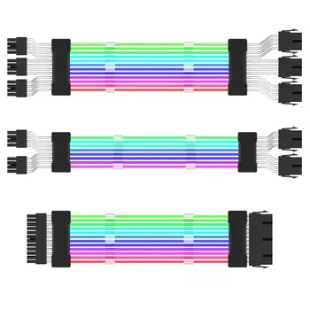الكمبيوتر 18AWG ARGB مزامنة PSU إمدادات الطاقة تمديد كابل عدة ATX 24PIN VGA GPU PCI-E 8PIN RGB ملونة وحدة الكابلات