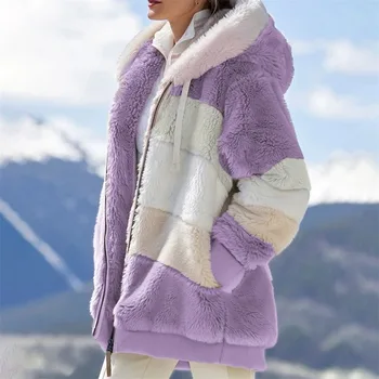 الشتاء معطف المرأة عارضة أزياء خياطة منقوشة ملابس السيدات زيبر مقنع السيدات معطف أفخم المرأة سترة جديدة 2023