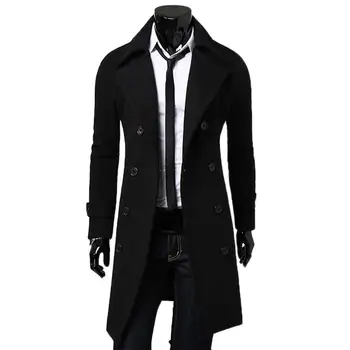 أزياء الرجال TrenchCoat الصلبة اللون طويل الأكمام طية صدر السترة زر سليم يناسب المعطف معطف أبلى الذكور سترة طويلة XXXL