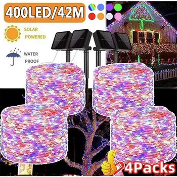 50/100/200/300/400LED الشمسية ضوء LED في الهواء الطلق اكليل حديقة خرافية ضوء سلسلة ماء إكليل عيد الميلاد الديكور ساحة