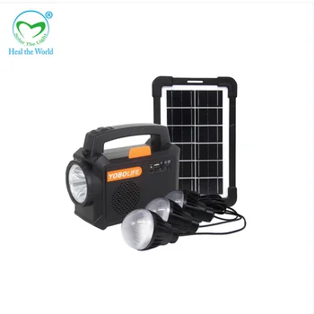 الطاقة الشمسية الخفيفة المحمولة في الهواء الطلق في الأماكن المغلقة الإضاءة المنزلية المحمولة متعددة الوظائف الطاقة الشمسية تركيب نظام الطاقة مع راديو FM /MP3