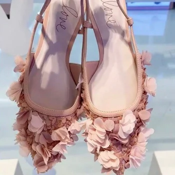 الجوف خارج وحيد أحذية للنساء 2023 جديد أزياء الزفاف أحذية العروس إلى الأصابع الزهور الصنادل المرأة الفاخرة موهير De Mujer