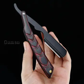 الفولاذ المقاوم للصدأ الأسود حافة مستقيمة الحلاقة وشفرات الحلاقة الحلاقة اليدوية للطي سكين يحلق شعر اللحية أداة التنظيف G1231