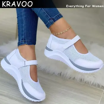KRAVOO 2023 الأبيض أحذية النساء أحذية منصة شبكة تنفس مبركن السيدات المشي في الهواء الطلق الأحذية الصيفية
