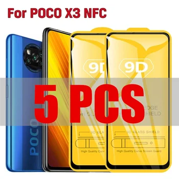 5pcs واقية الزجاج بوكو X3 NFC Xiomi Pocophone X3 الزجاج 9D كامل الشاشة حامي Pocophone F2 برو Redmi 8 4 5 9