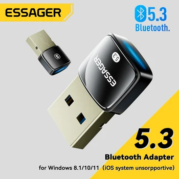 Essager USB بلوتوث 5.3 5.0 دونجل محول لأجهزة الكمبيوتر المتكلم ماوس لاسلكي سماعة لوحة المفاتيح الموسيقى الصوت استقبال الارسال