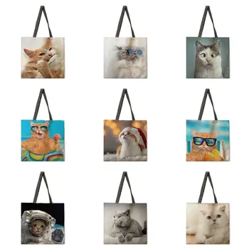 القط الكرتون طباعة حقيبة الإناث الترفيه حقيبة سيدة حقيبة الشاطئ الأزياء حقيبة حقيبة الشاطئ حقيبة تسوق قابلة للطي