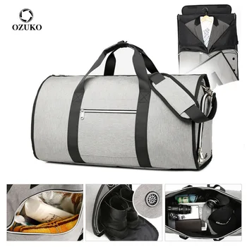 OZUKO متعددة الوظائف الرجال حقيبة سفر كبيرة قدرة رحلة تناسب تخزين حقائب اليد حقيبة الذكور للماء كيس واق من المطر مع الحذاء جيب