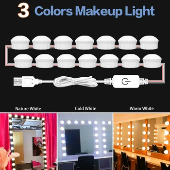 مرآة ماكياج الغرور مصباح الجدار Led إضاءة الحمام USB 12V عاكس الجدول خلع الملابس الخفيفة مرآة ماكياج 3 ألوان الماكياج الجدول