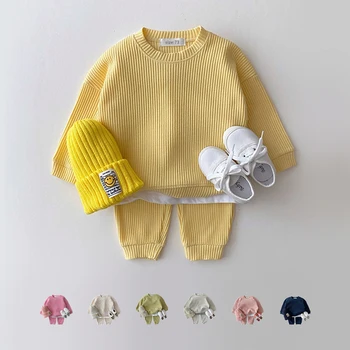 2023 كوريا طفل رضيع الملابس مجموعات الرضع طفل الفتيان الملابس تعيين وهمية اثنين من قطعة الهراء القطن قميص+سروال 2pcs الزي