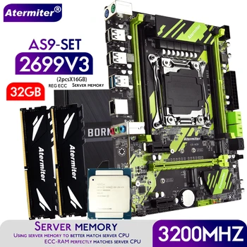 Atermiter X99 AS9 اللوحة الأم مع مجموعة Xeon E5 2699 V3 وحدة المعالجة المركزية LGA 2011-3 2pcs X 16GB = 32GB 3200MHz DDR4 ريج ECC RAM الذاكرة