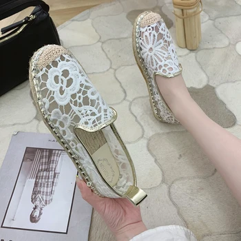 2023 جديدة الحذاء أزياء نسائية أحذية مسطحة 2023 الفضة الكتان الباليه الصيفية من أجل Espadrille النعال مريحة